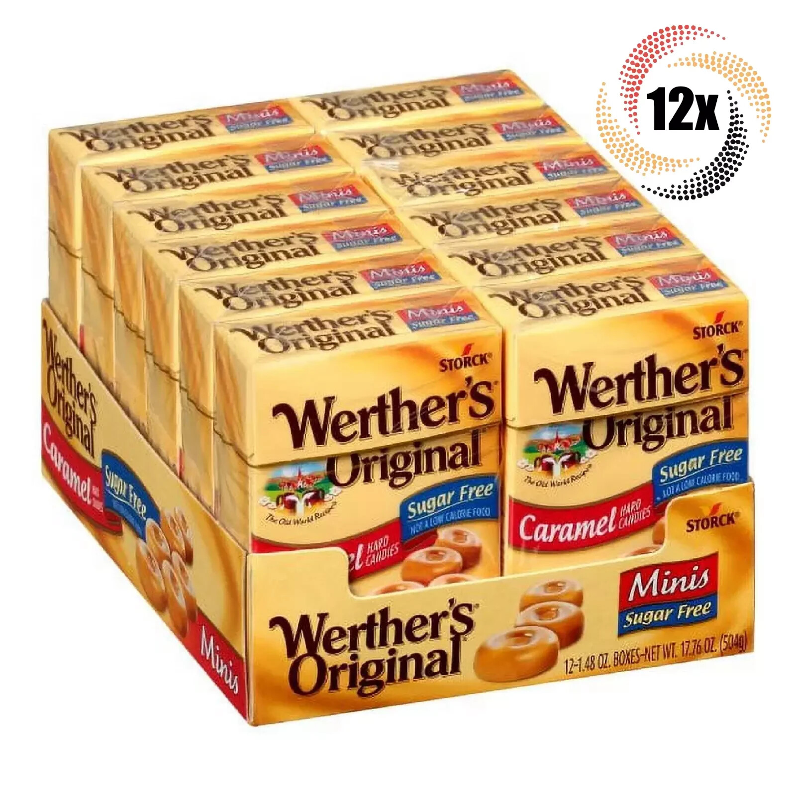 Full Box 12x Packs Storck Werther’s Sugar Free Caramel Hard Candies – 1.46oz