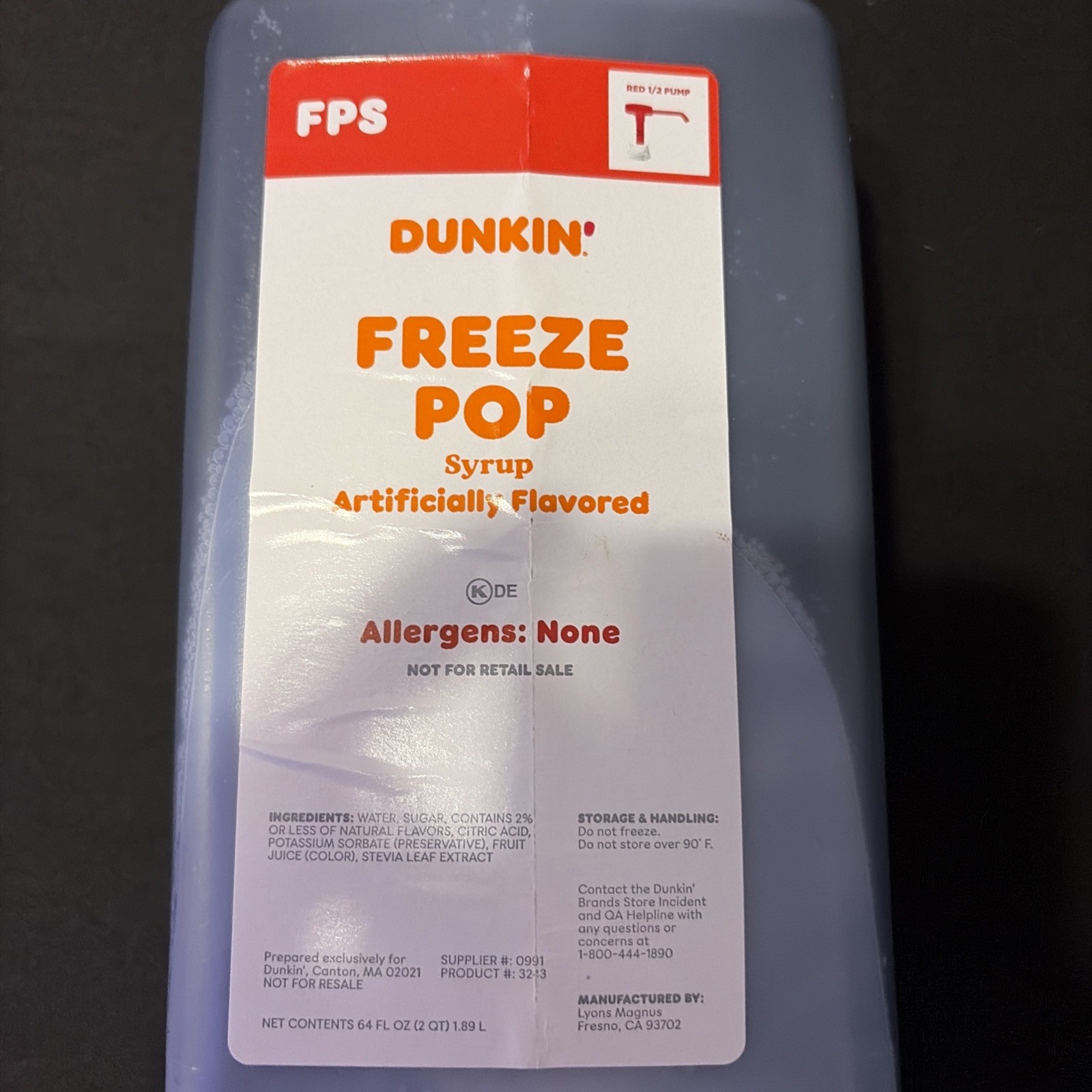 Dunkin’ Freeze Pop Syrup Without Pump