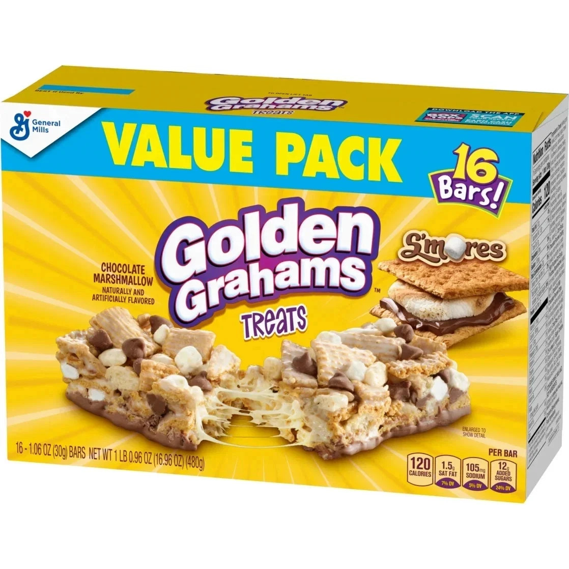 Golden Grahams breakfast cereal treat Bars S’mores,Snack Bars 16 Ct, 16.96 oz…