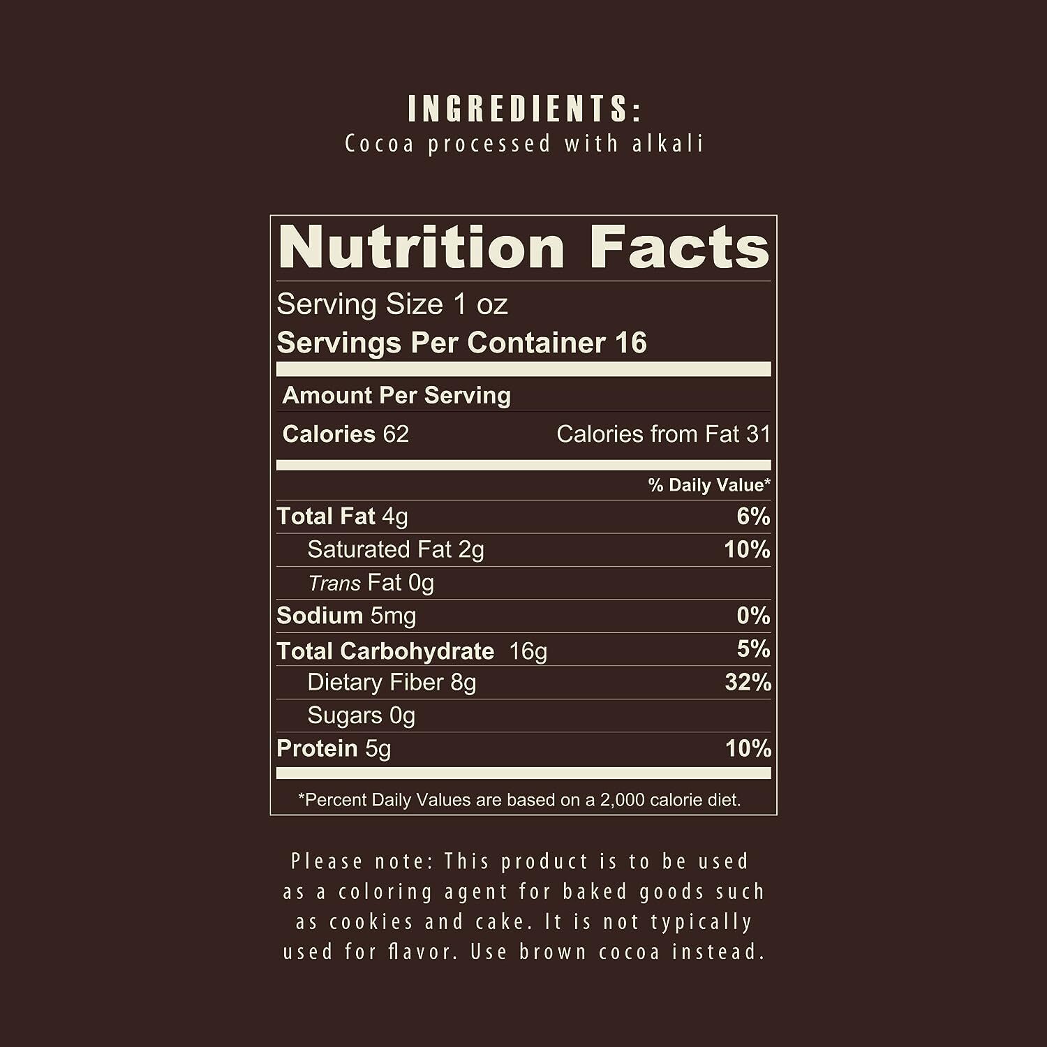 The Cocoa Trader Black Cocoa Powder for Baking Dutch Unsweetened 1lb