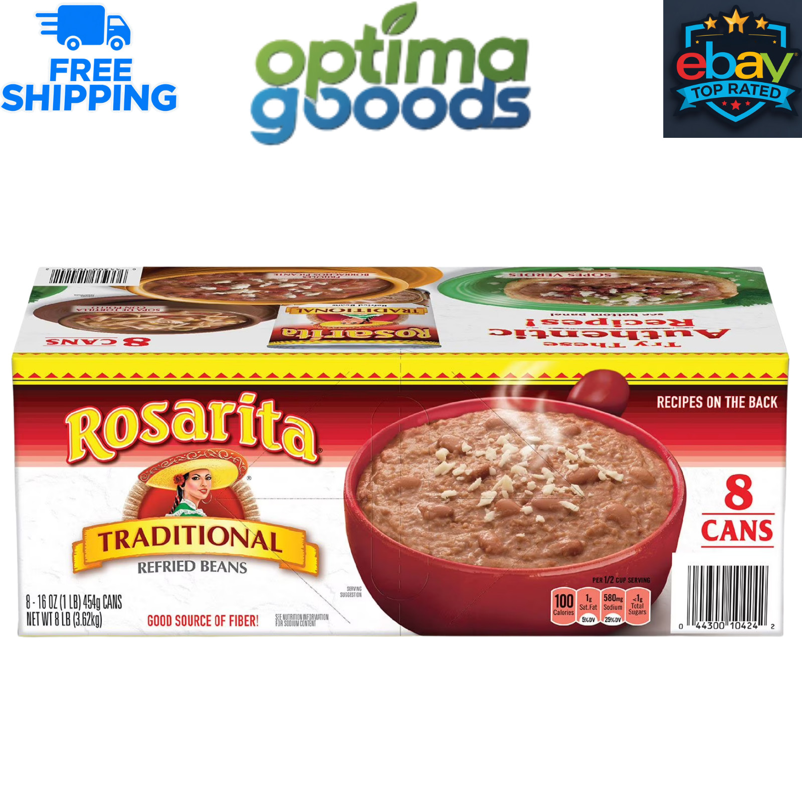 Rosarita Refried Beans 16 oz 8 Pack Mexican Style Taco Enchilada Side Dish