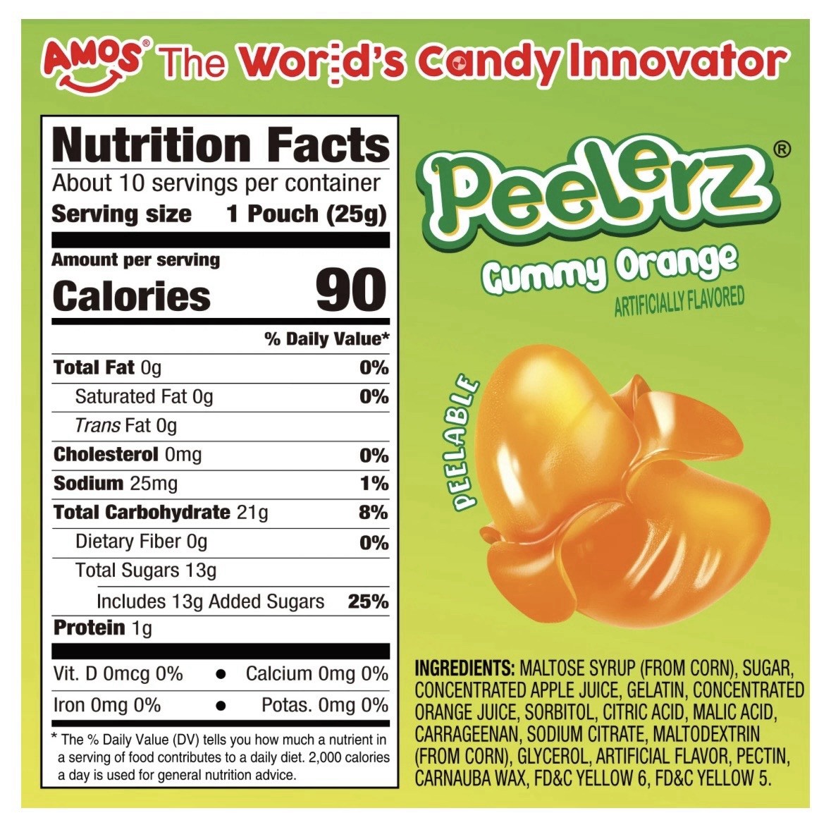 AMOS Peelerz Assorted Fruit Gummy Candy Box 240g 10 Servings 1 Pouch 25g Each