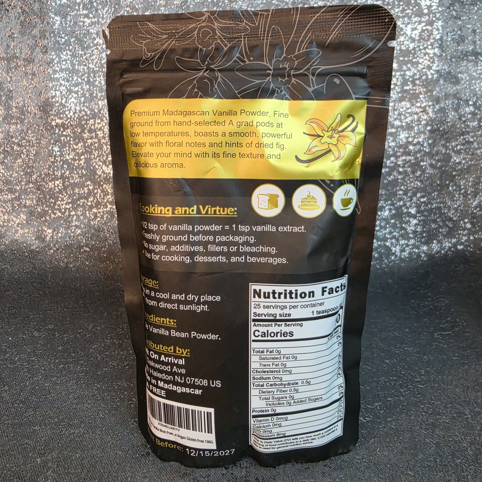ORGFUN True Vanilla Bean Powder Madagascar 100g Vegan Gluten Free Natural