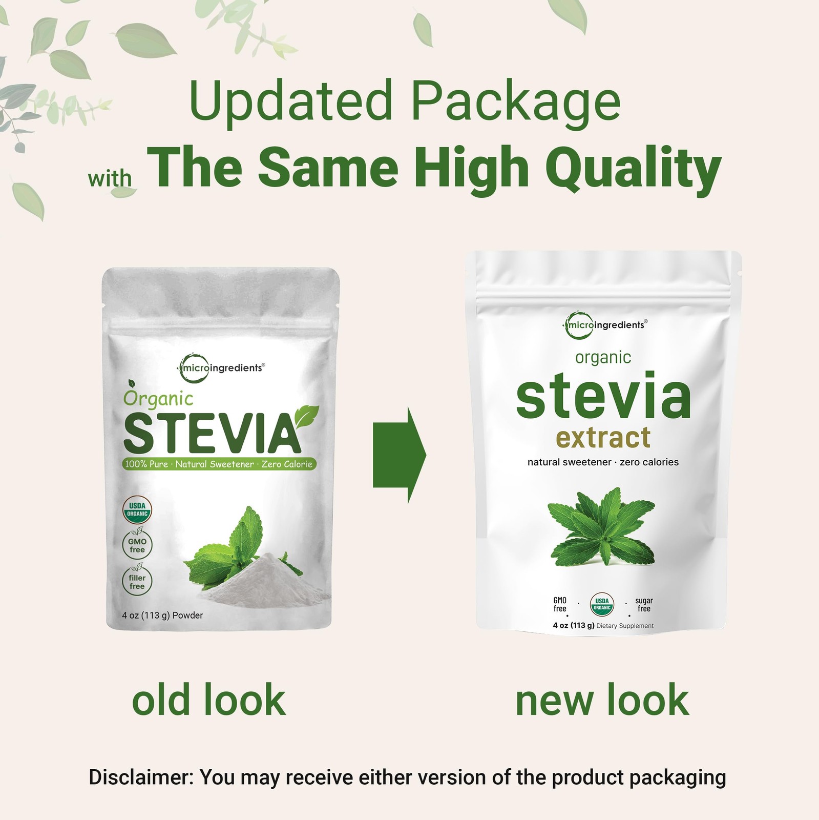Pure Organic Stevia Powder 4 Ounces 706 Serving Green Leaf Extract Reb-A