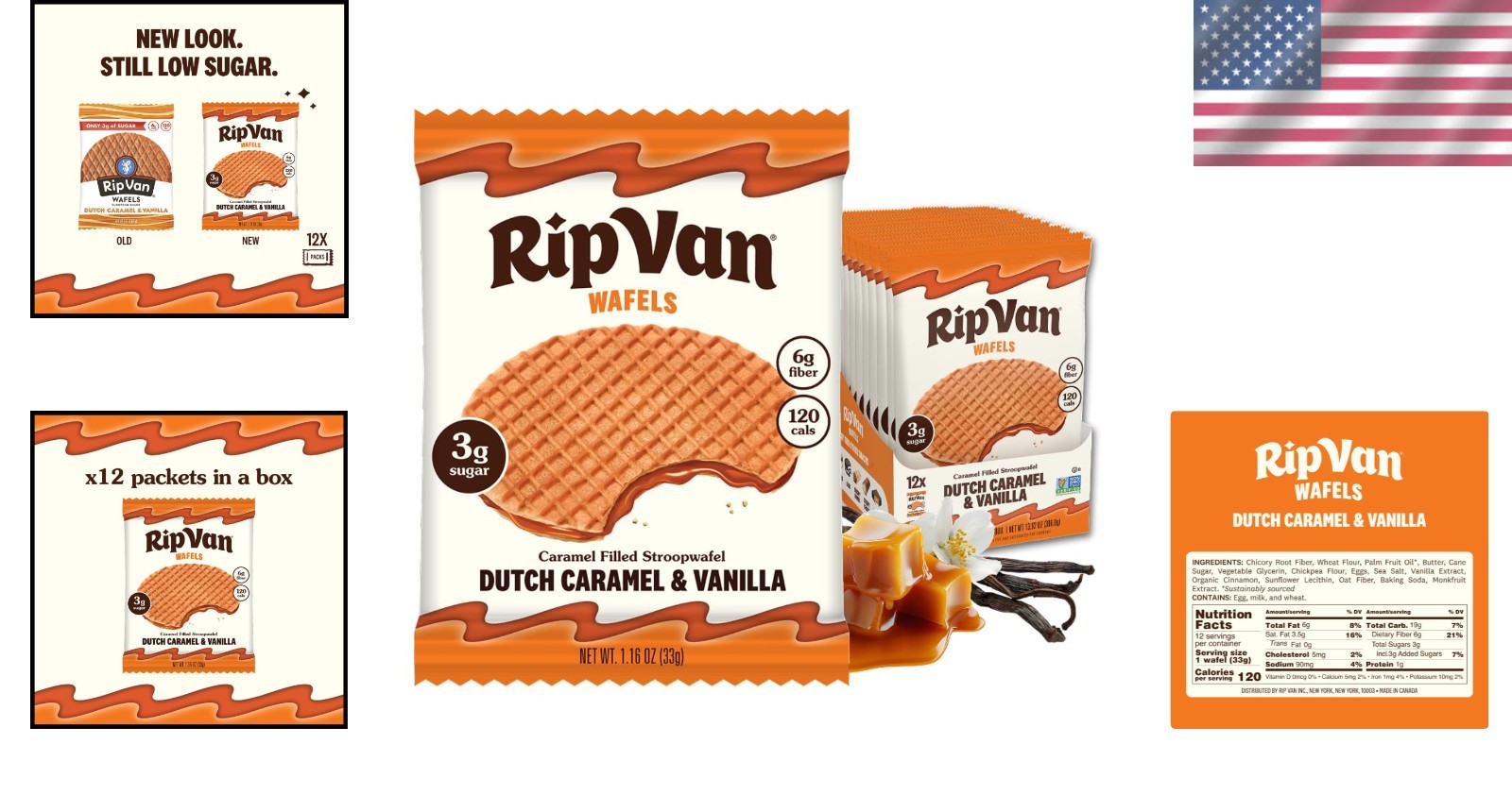 Keto-Friendly Dutch Caramel & Vanilla Stroopwafels – 12 Count – Non-GMO Snack
