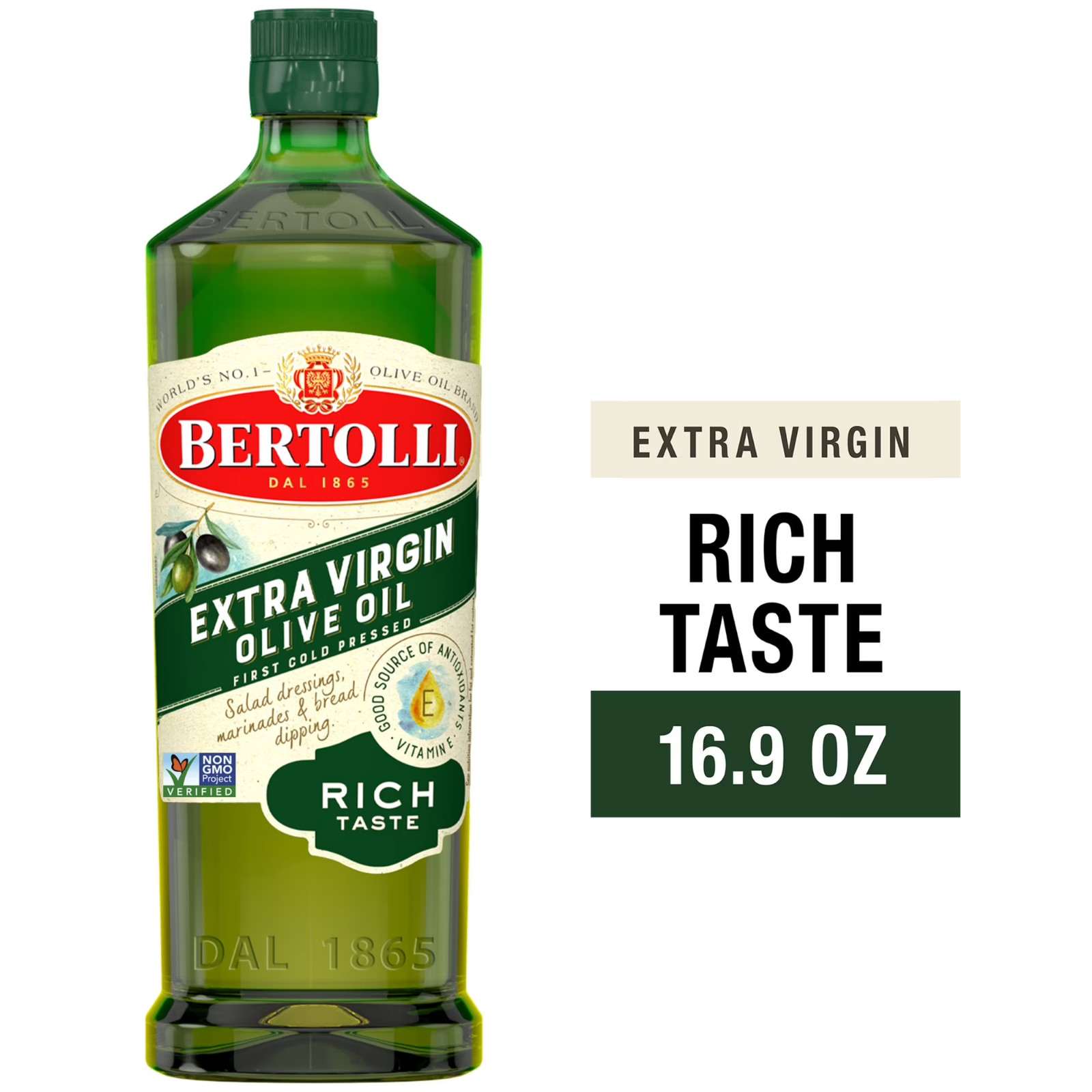 Bertolli Extra Virgin Olive Oil, Rich Taste, First Cold Pressed, Contains Polyph