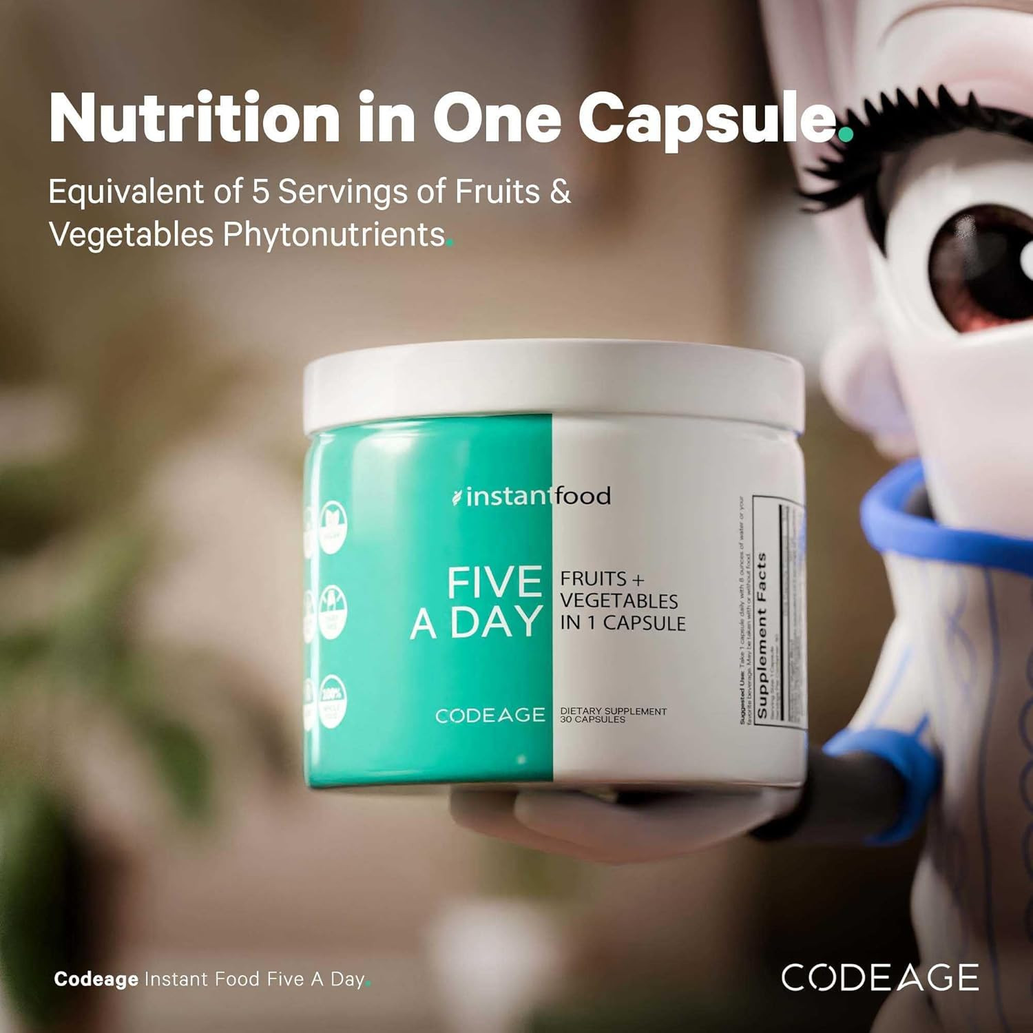 Codeage Instantfood Five a Day – Fruits & Vegetables Capsule Supplement – Whole