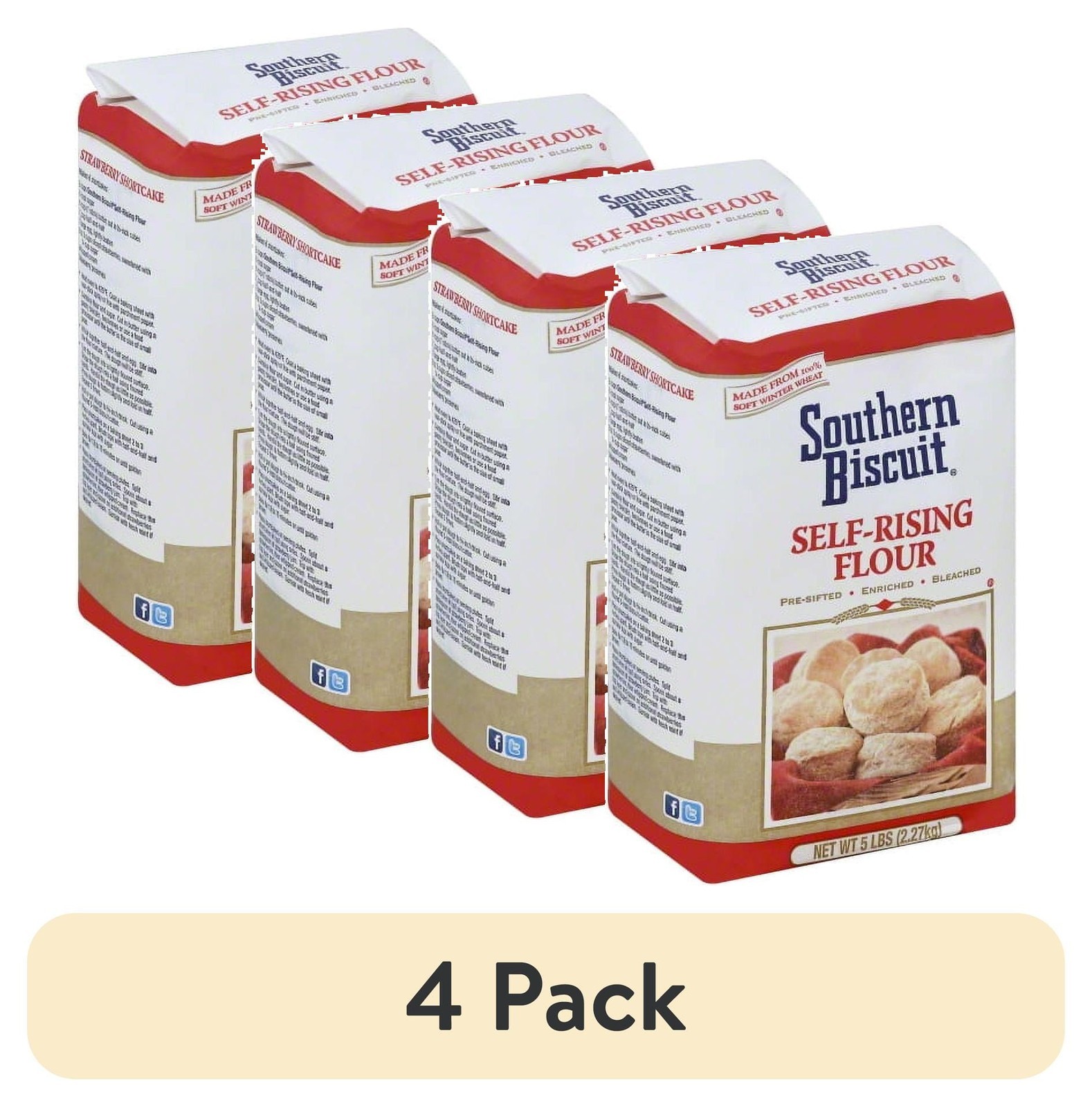 (4 pack Self-Rising Flour 100% Soft Wheat 80 oz Bag