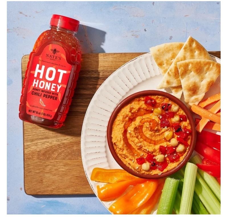 Nate’s Hot Honey 100percent Pure Honey,Habanero Chili Pepper Flakes,16 fl oz.