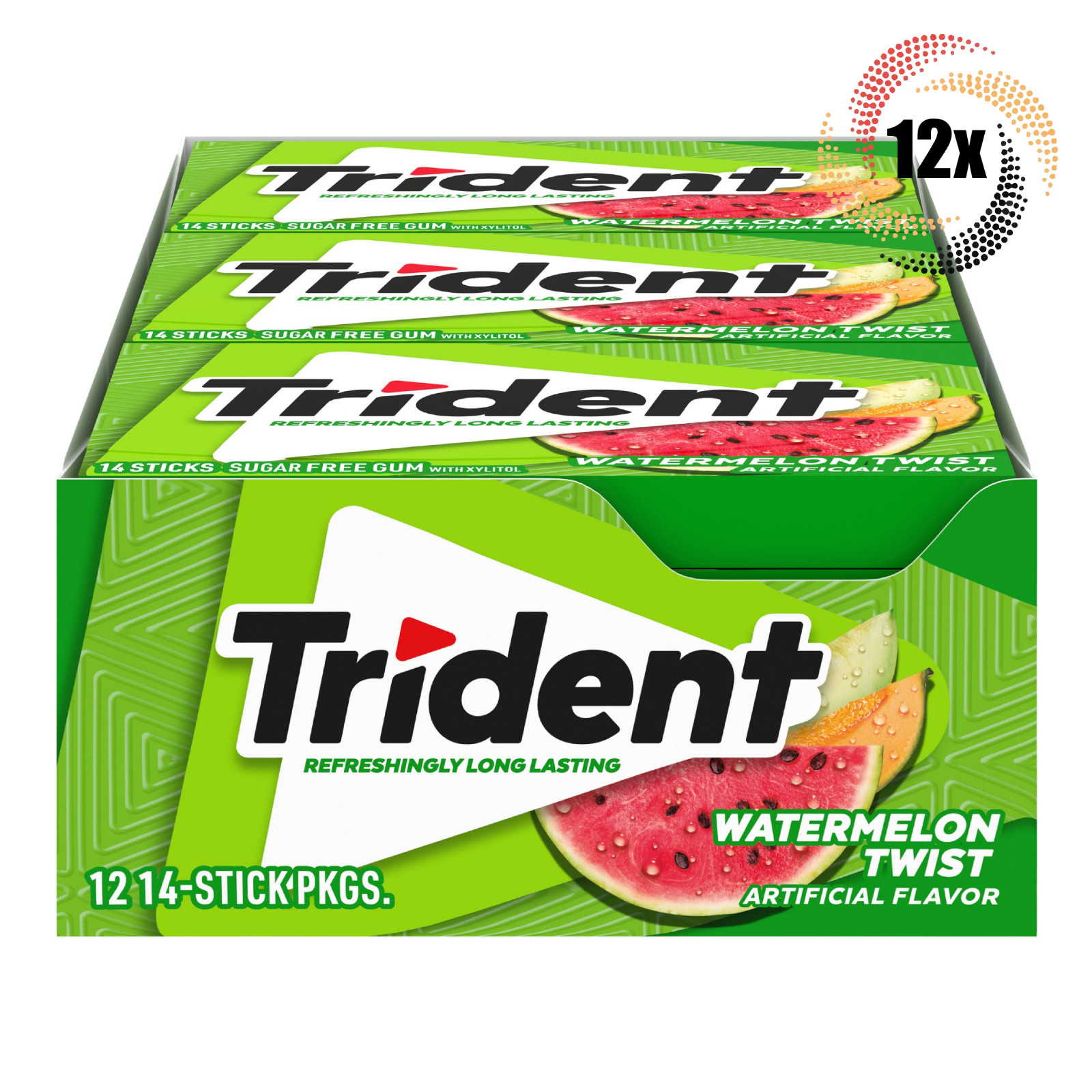 Full Box 12x Packs Trident Watermelon Twist Chewing Gum | 14 Sticks Per Pack