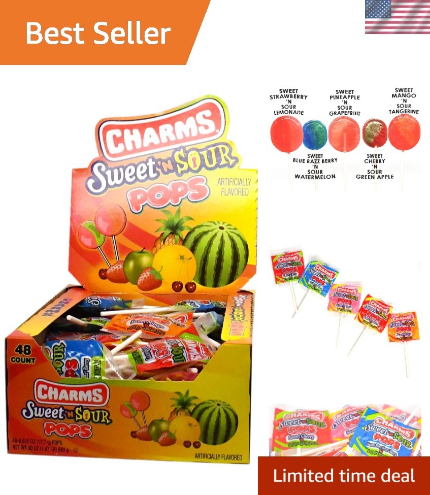 Kids’ Favorite Sweet and Sour Lollipops – 96 Pops in 5 Flavors – Made in USA