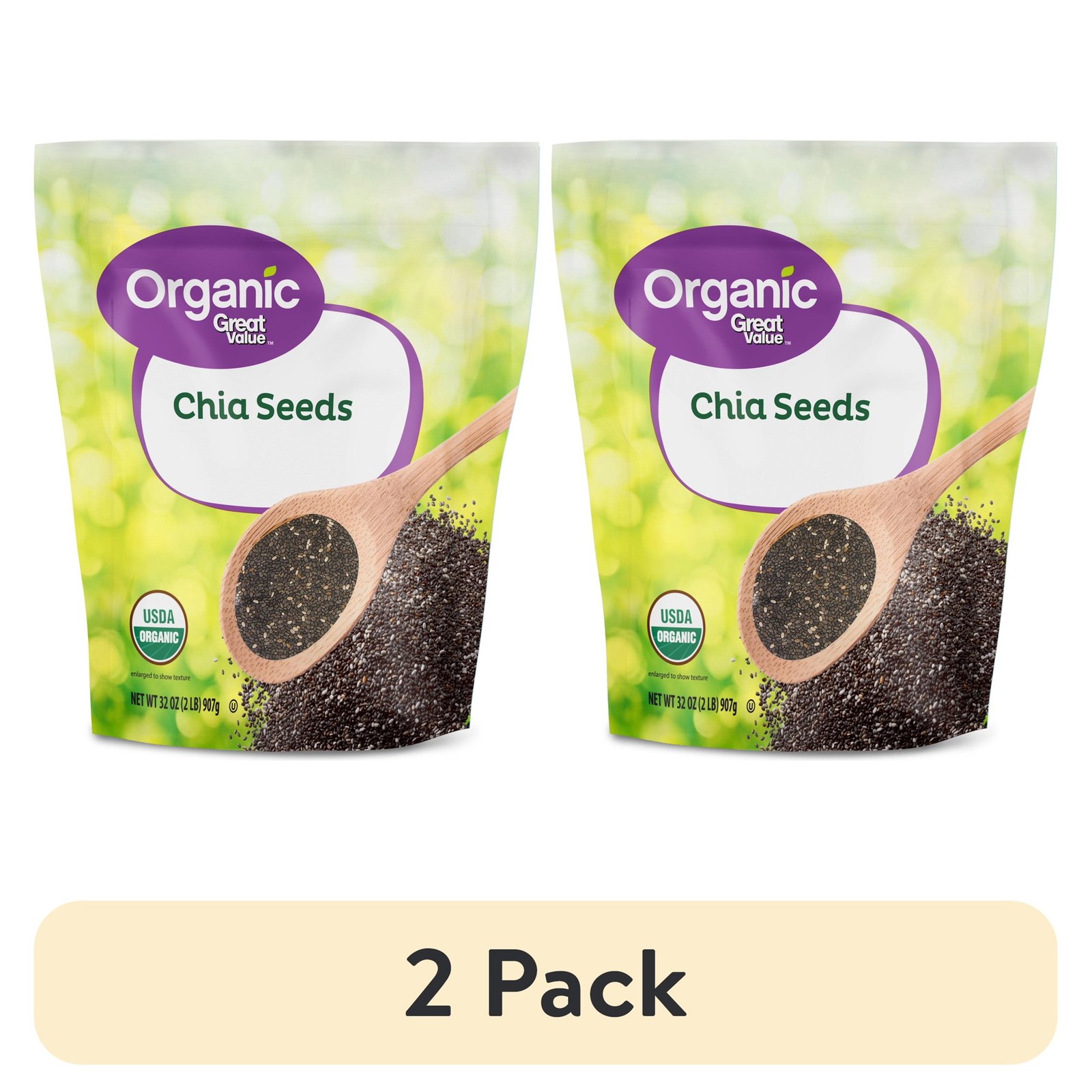 Great Value Organic Chia Seeds 32 oz(907)g USDA Organic, Gluten-Free 2 Pack