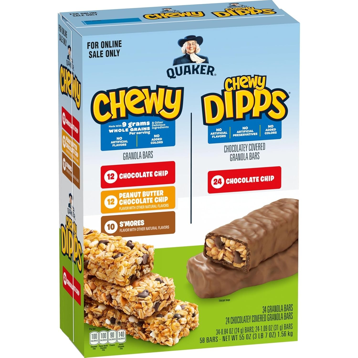 Quaker Chewy Granola Bars, Chewy & Dipps Variety Pack, (58 Bars), Whole Grains..