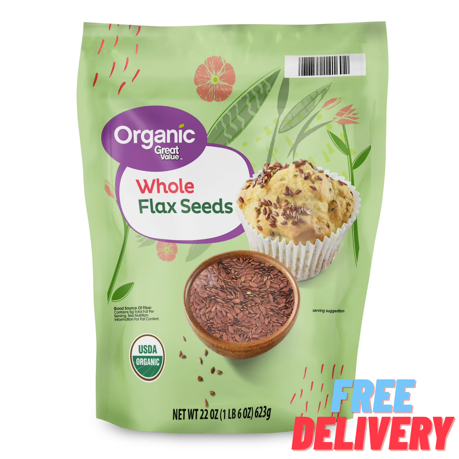 Great Value Organic Whole Flax Seed, 22 oz