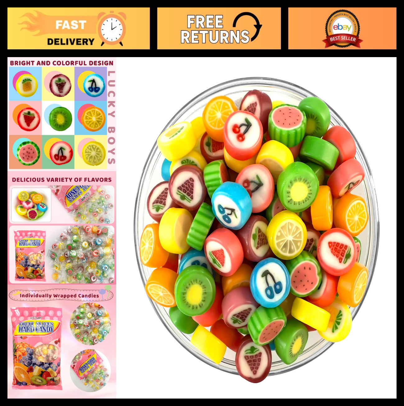 Bulk Fruit Slices Hard Candy – 1 lb Individually Wrapped Assorted Flavors, Perfe