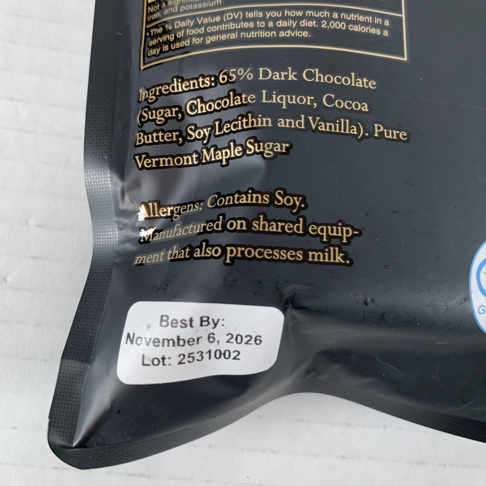 VERMONT Maple Bark Dark Chocolate with Maple Candy – 5 Oz (140g) BB 11/2026