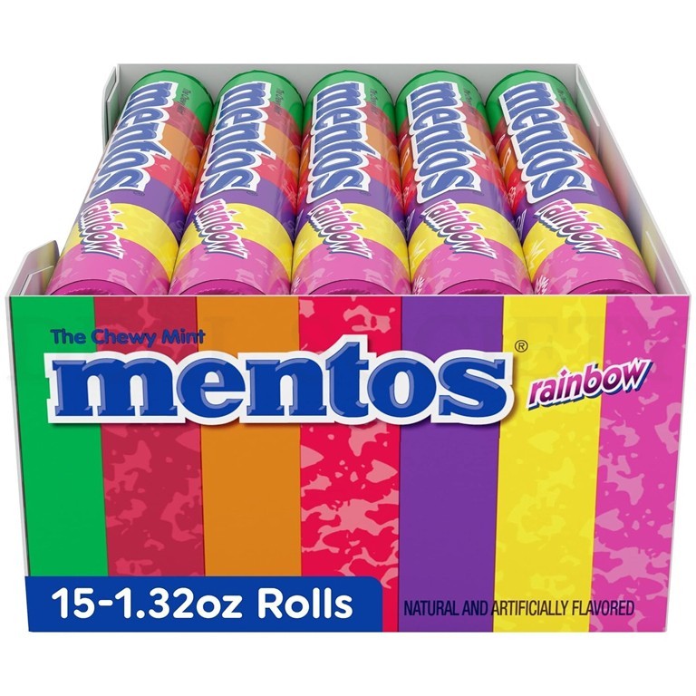 Mentos Chewy Mint Candy Roll Rainbow Mint Candies 14 Pieces Per Roll 15 Count