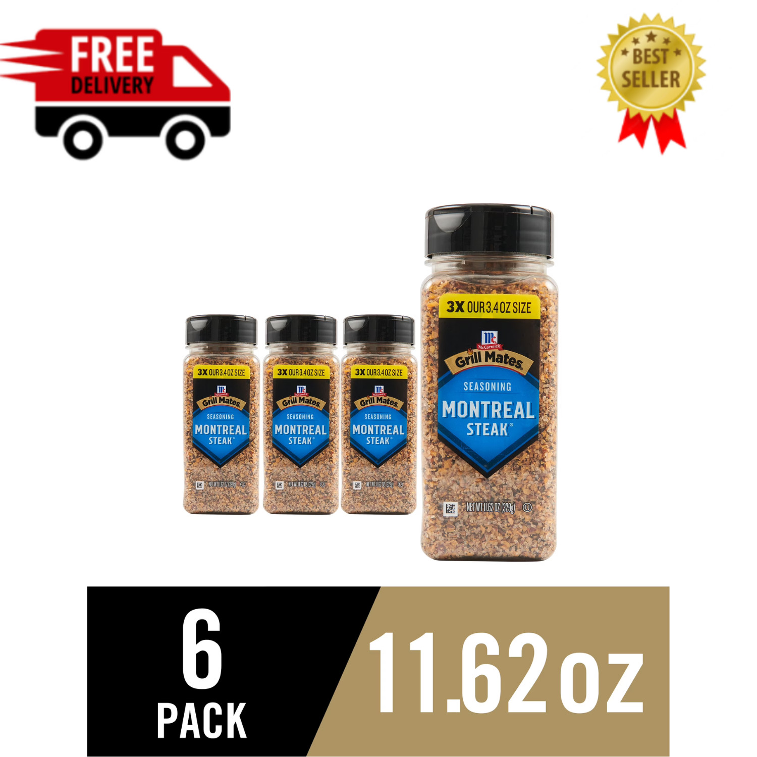 (6 pack) Grill Mates Montreal Steak Seasoning, 11.62 oz Bottle