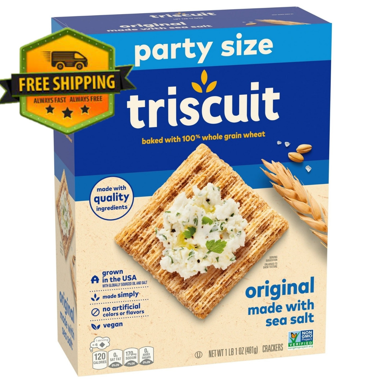 Triscuit Original Whole Grain Wheat Crackers, Vegan Crackers, Party Size, 17 oz
