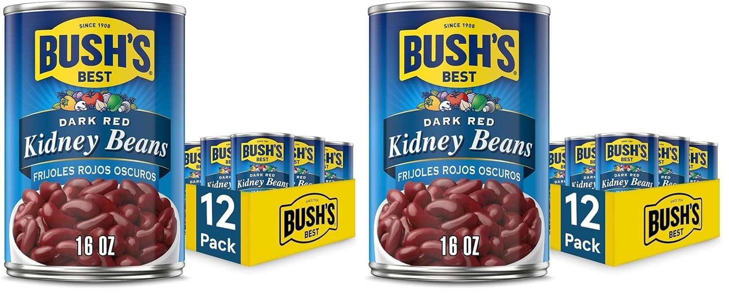 (Pack of 12) BUSH’S BEST Canned Dark Red Kidney Beans, Gluten Free,(16 oz)