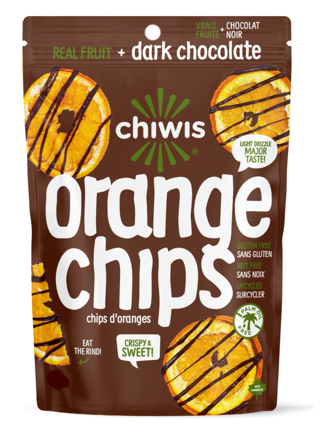 Chiwis 7.05 oz Dark Chocolate Drizzled ORANGE CHIPS Crispy & Light * BB 5/2026 *
