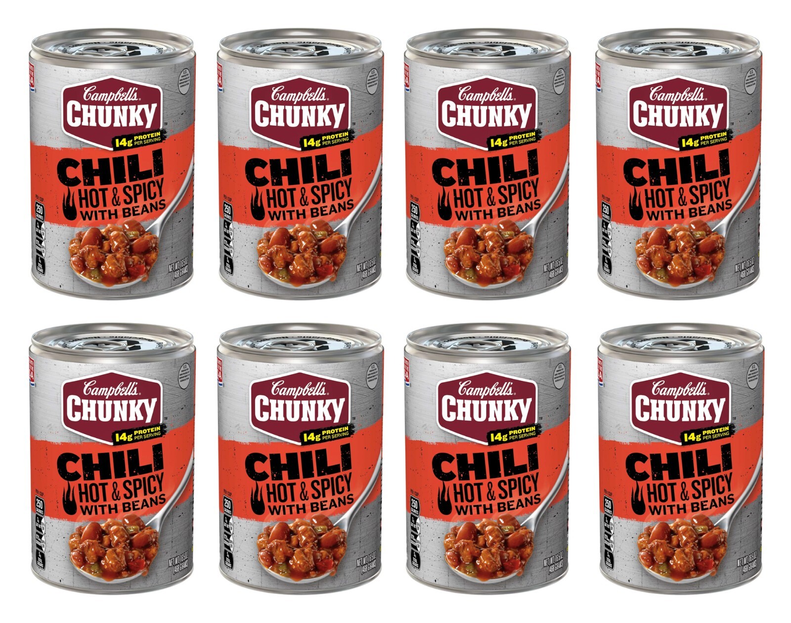 Campbell’s Chunky Hot & Spicy Chili with Beans, 8-Pack, Size 16.5 oz Cans