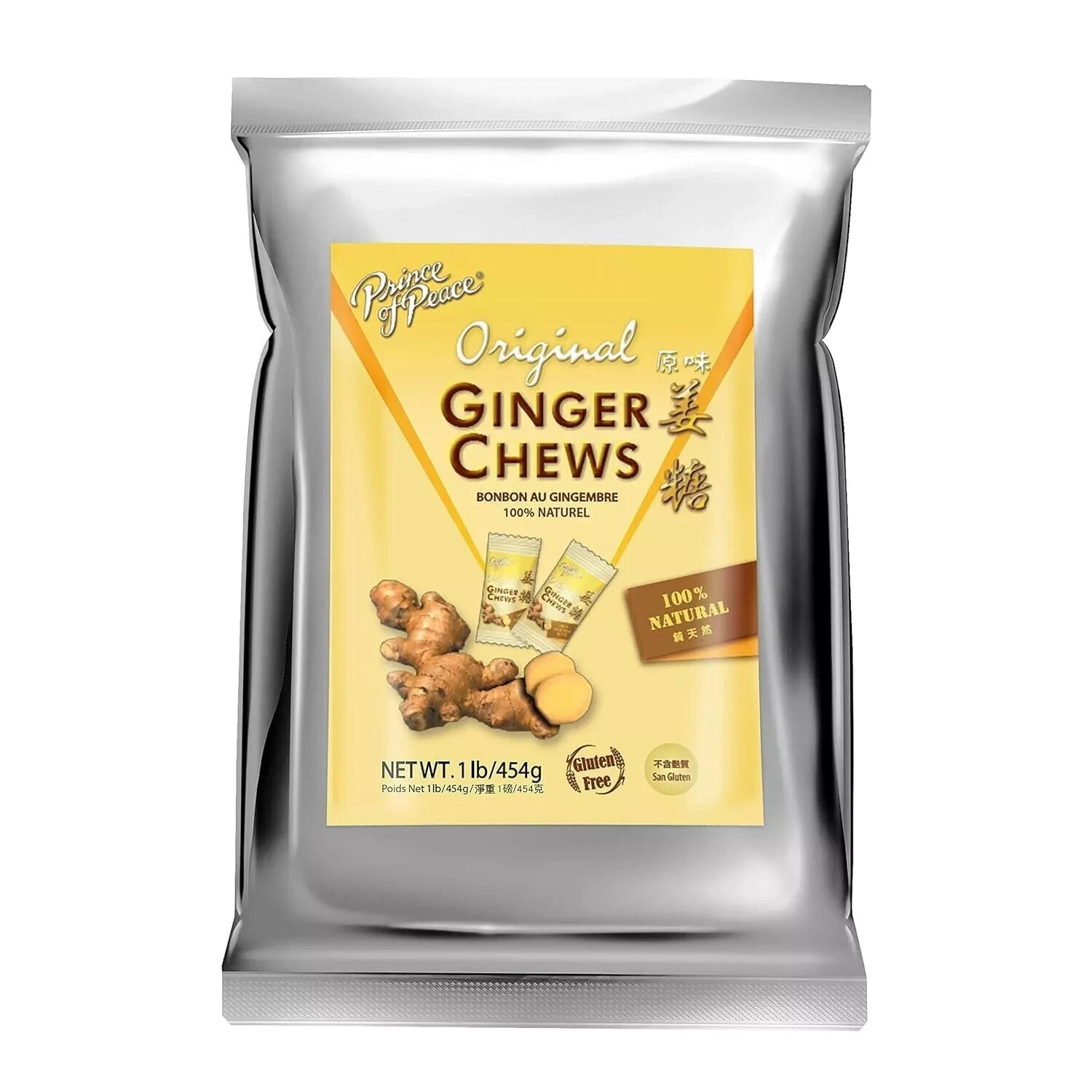 Prince of Peace Ginger Chews Original, 1 lb. Candied Ginger, Natural Ginger Chew