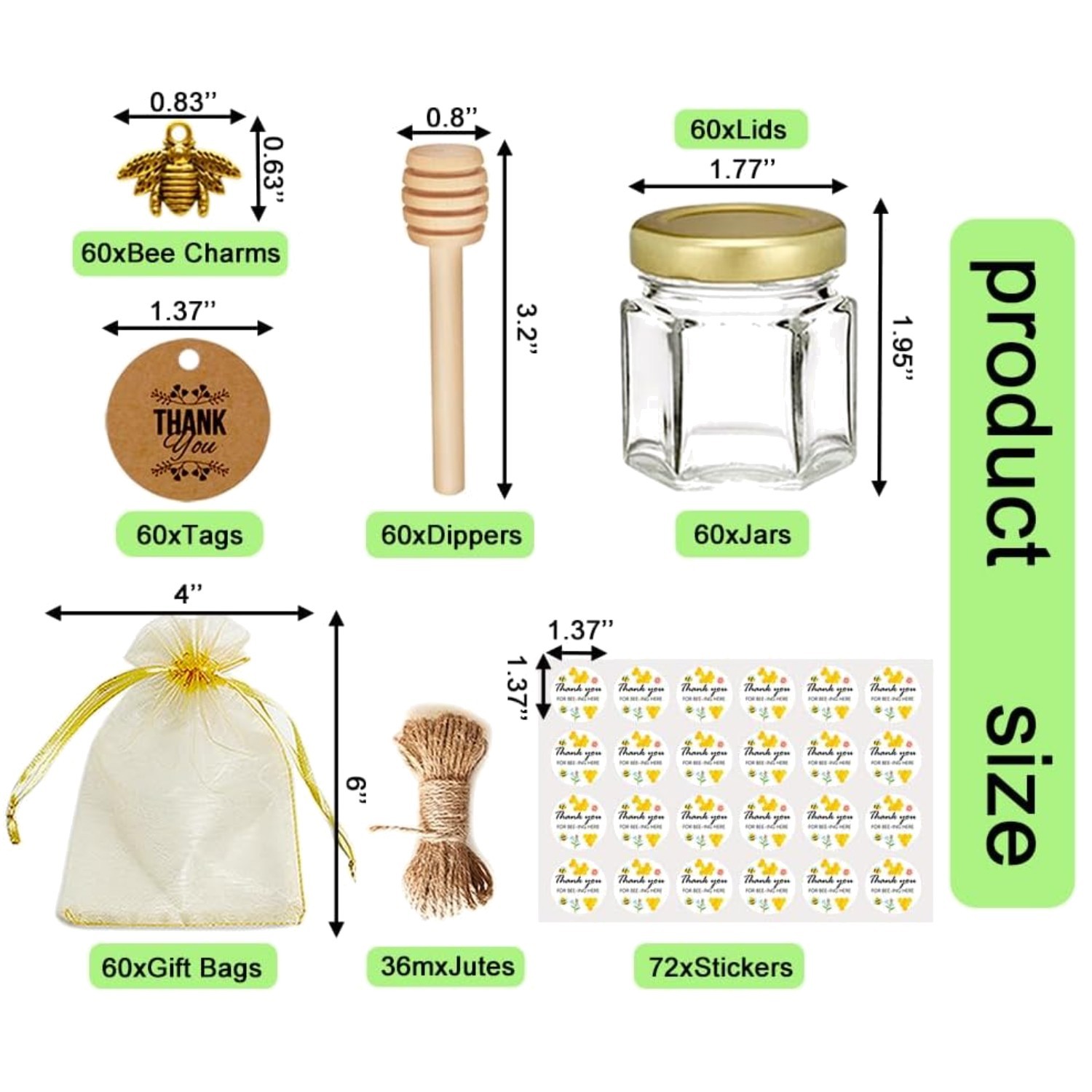 Mini Honey Jars with Dipper – 60 Pack Bee-Themed Favors