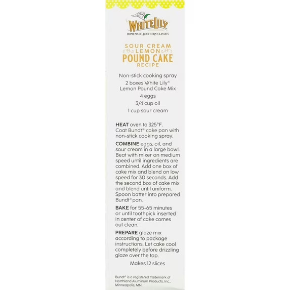 (4 Pack) Lemon Pound Cake Mix, 16.2 OZ Box