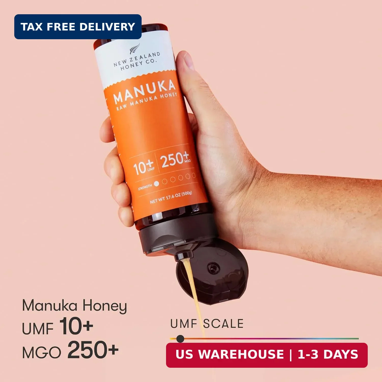 New Zealand Honey Co. Pure Manuka Honey Squeeze Bottle UMF 10+ / MGO 250+ | 17.6