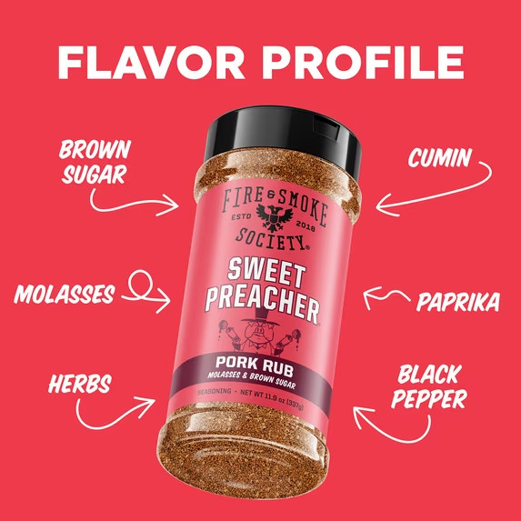 Fire & Smoke Society Sweet Preacher BBQ Seasoning Pork Rub, 11.9 Ounce