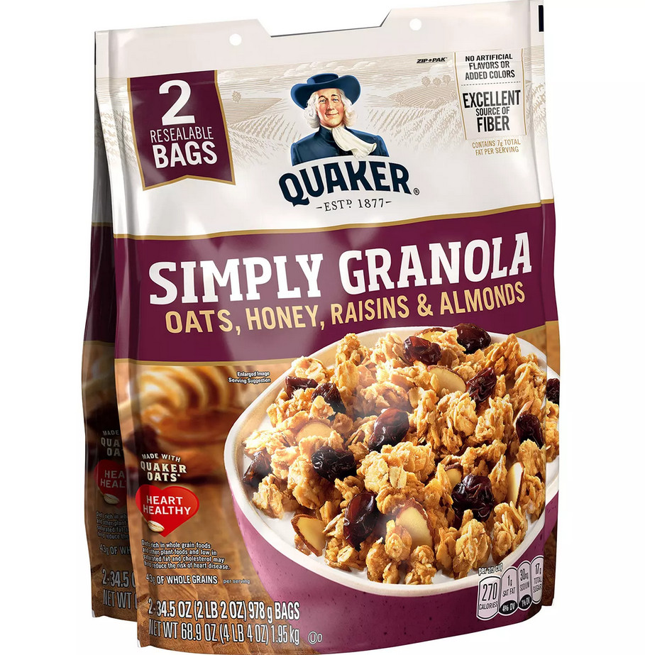 2 PACK – Quaker Simply Granola Oats Honey Raisins Almond 34.5 oz (Total 68.9 oz)