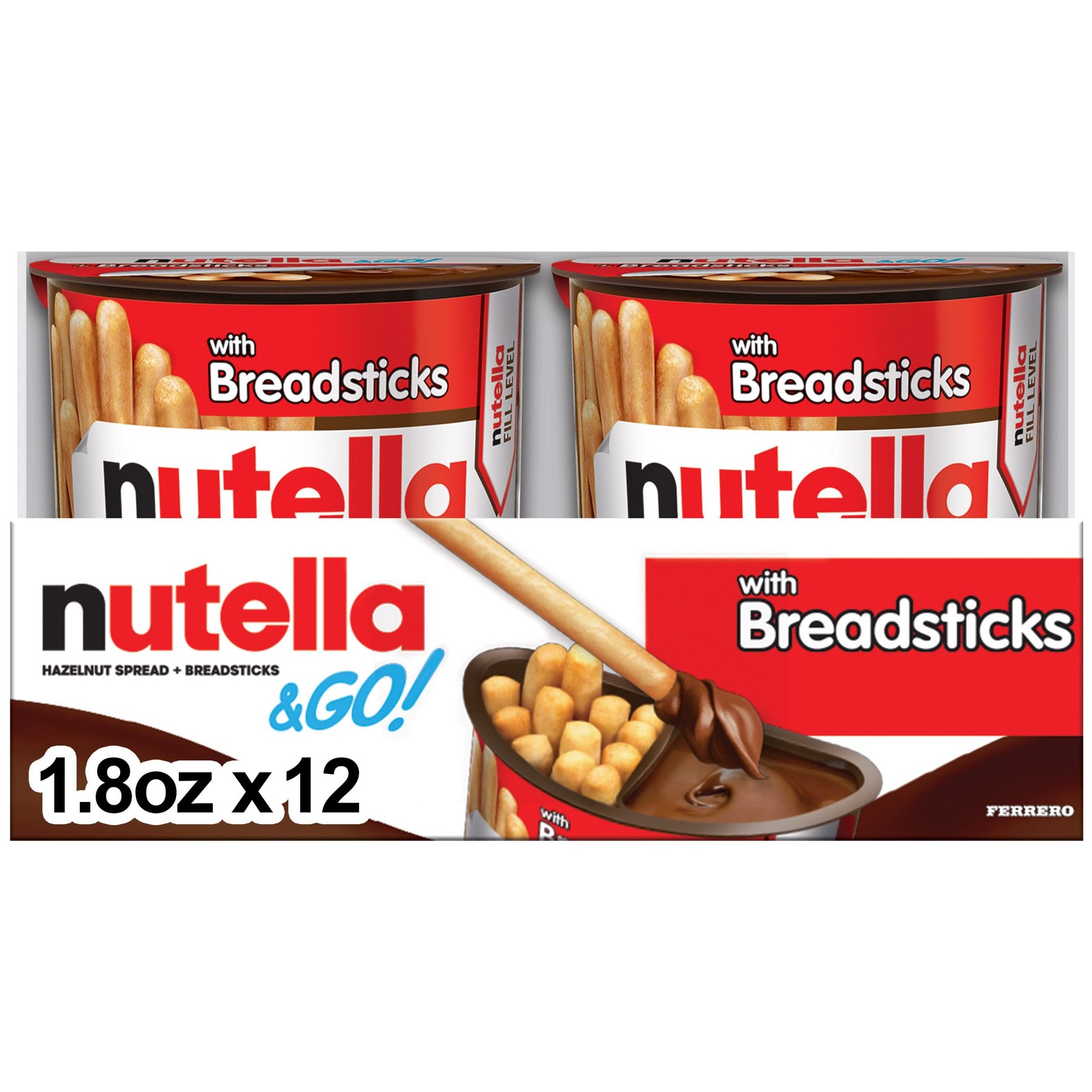 Nutella & GO! Chocolate Hazelnut Spread with 1.8 Ounce (Pack of 12), Brown