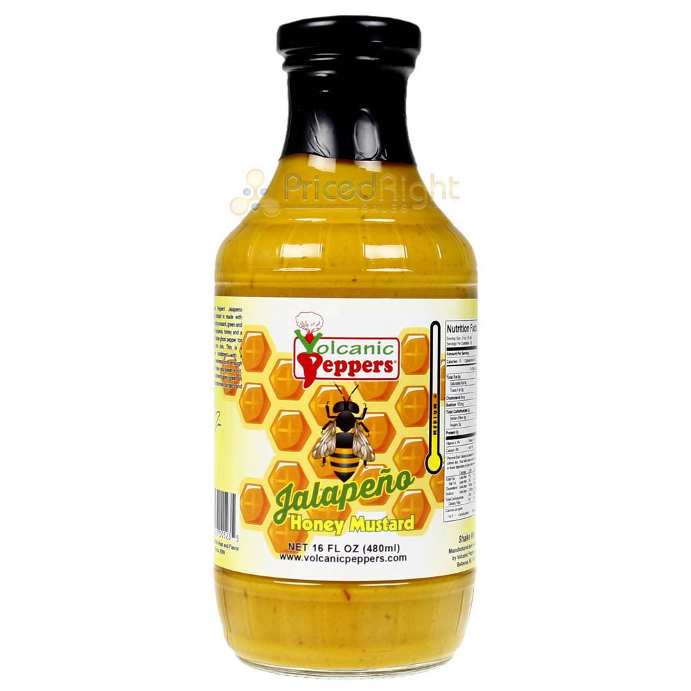 Volcanic Peppers Jalapeno Honey Mustard 16 Oz Bottle Sweet and Spicy LAVASMSM