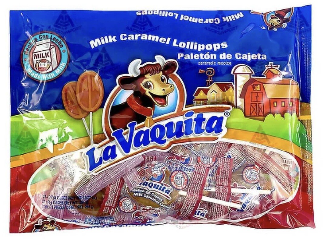 La Vaquita milk caramel mexican candy paletas lollipops sabor cajeta 24 ct