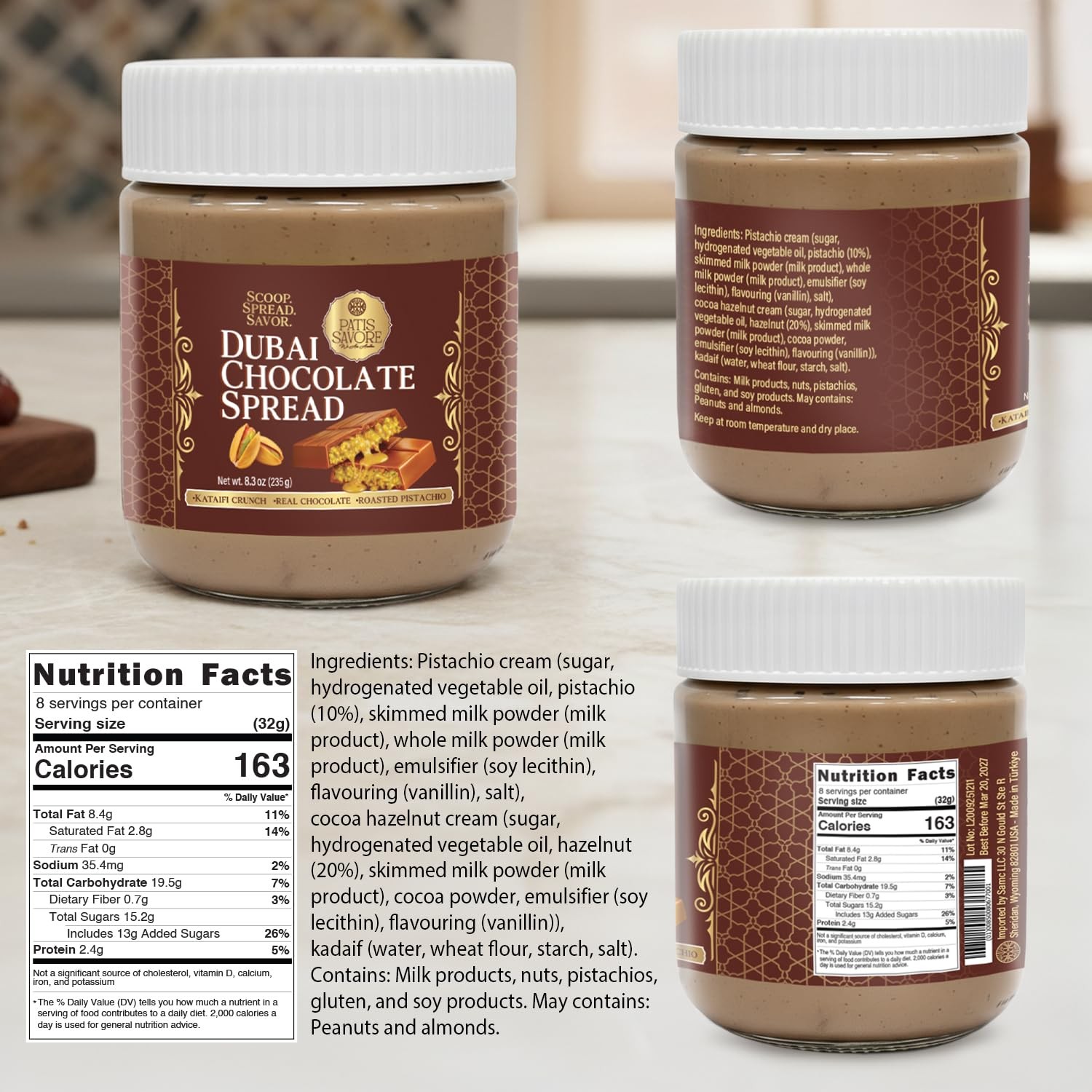 Dubai Chocolate Filling Kataifi Pistachio Cream Gourmet Spread 8.3 oz