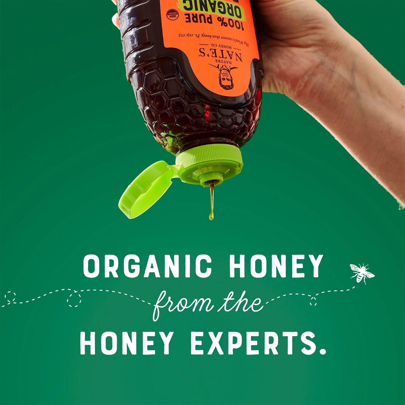 Nature Nate’s Organic Honey: 100% Pure, Raw and Unfiltered Honey – 16 fl oz Glut