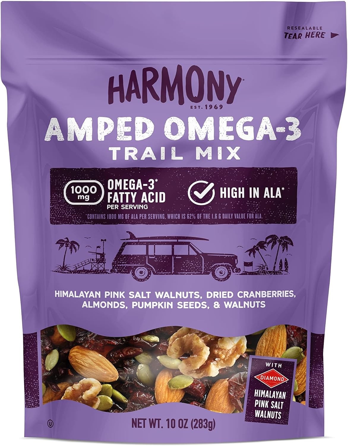 Harmony Amped Omega-3 Trail Mix with Mixed Nuts, Dried Fruit, Himalayan Pink