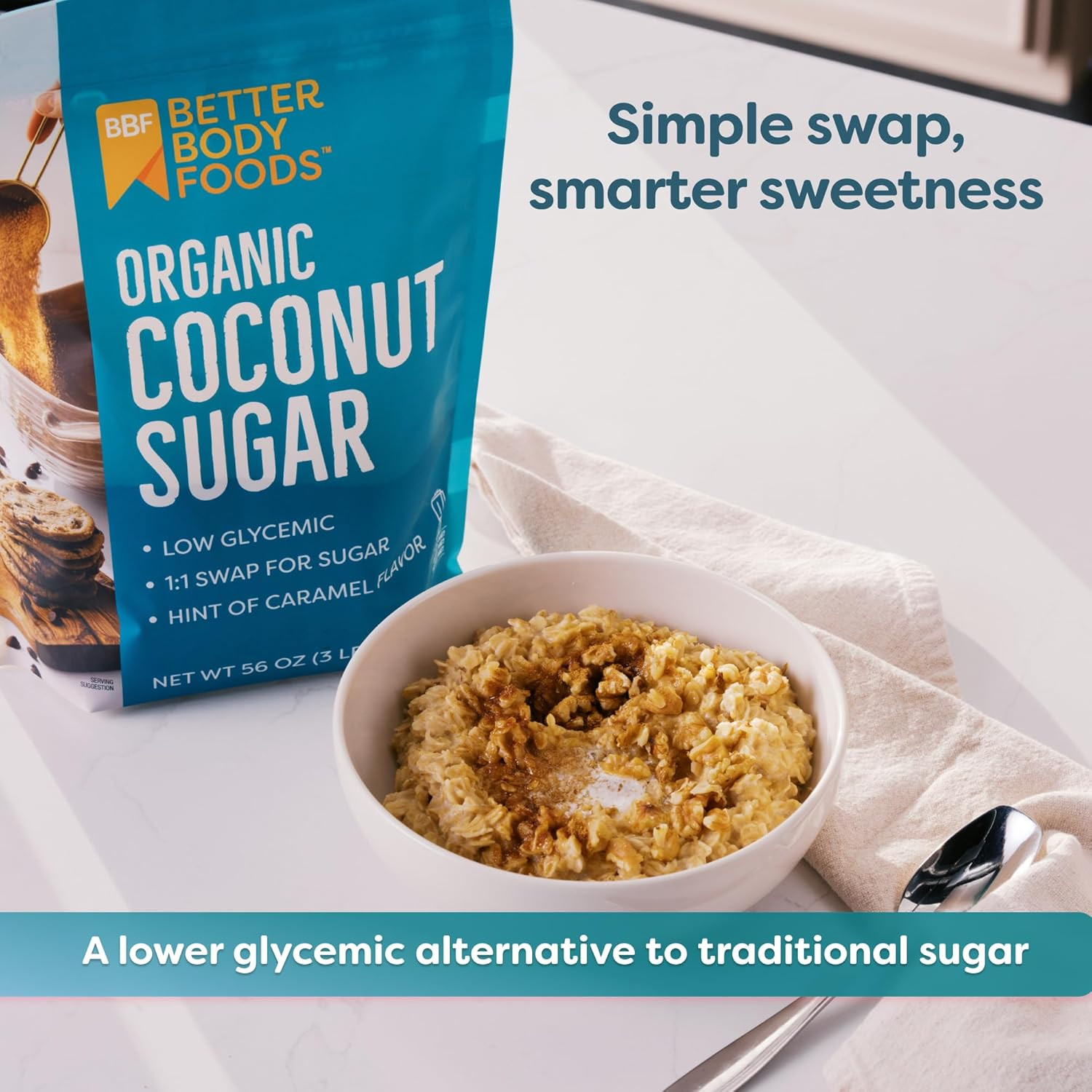 Betterbody Foods Organic Coconut Sugar, Gluten-Free, Non-Gmo, Low Glycemic Sugar