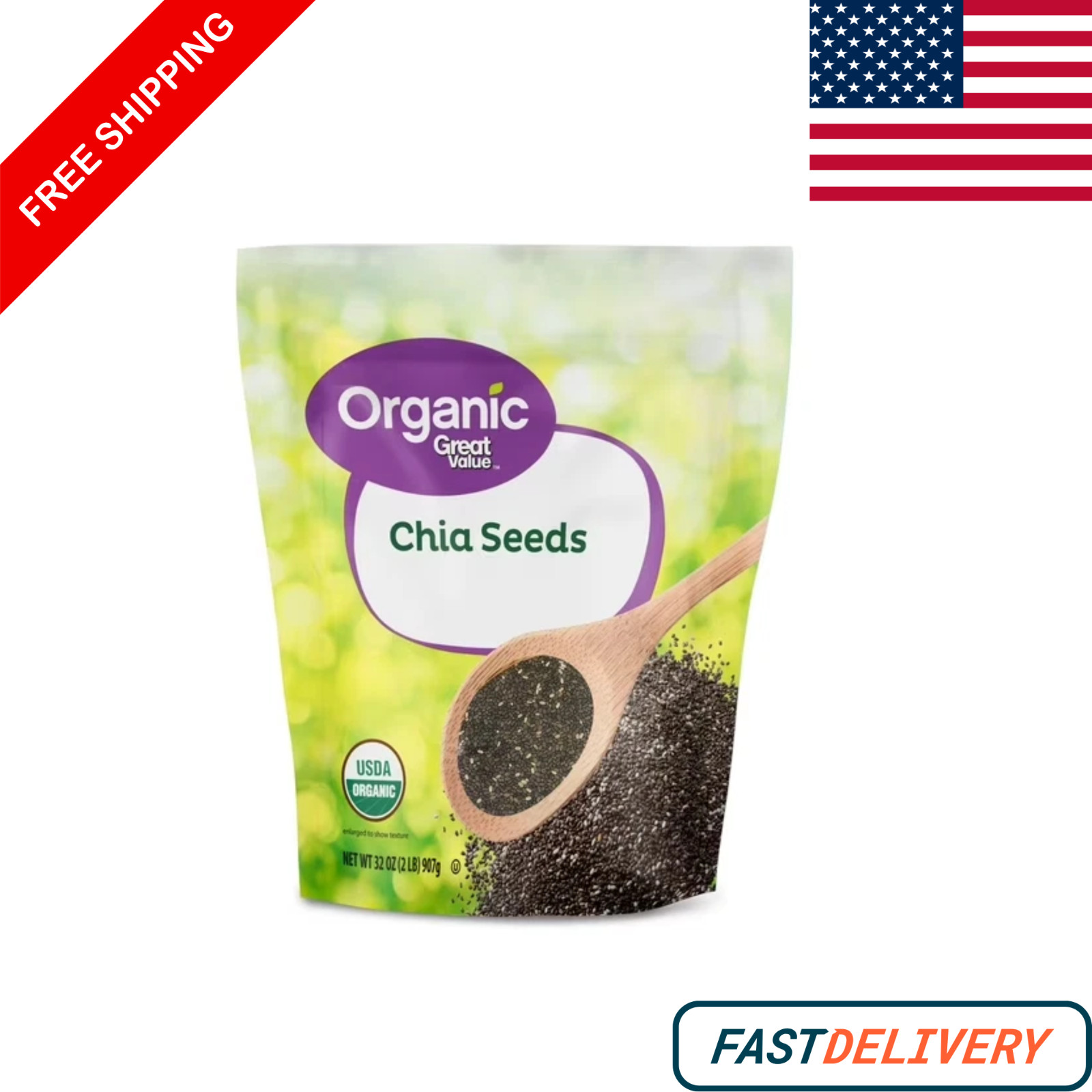 Great Value Organic Chia Seeds, 32 oz (907g) – USDA Organic, Gluten-Free