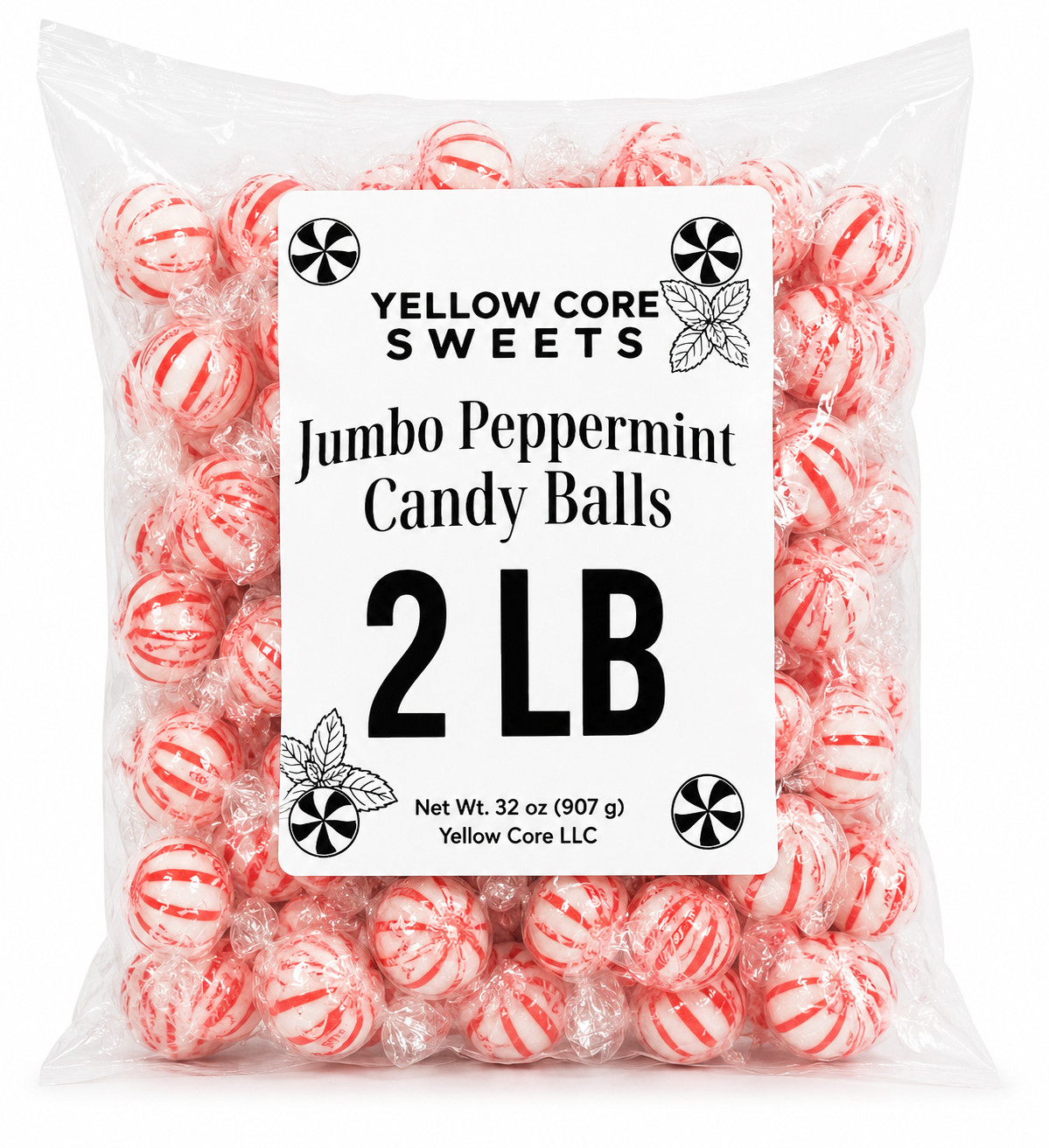Jumbo Mint Balls Peppermint Hard Candy 2LB Bulk Pack Individually Wrapped
