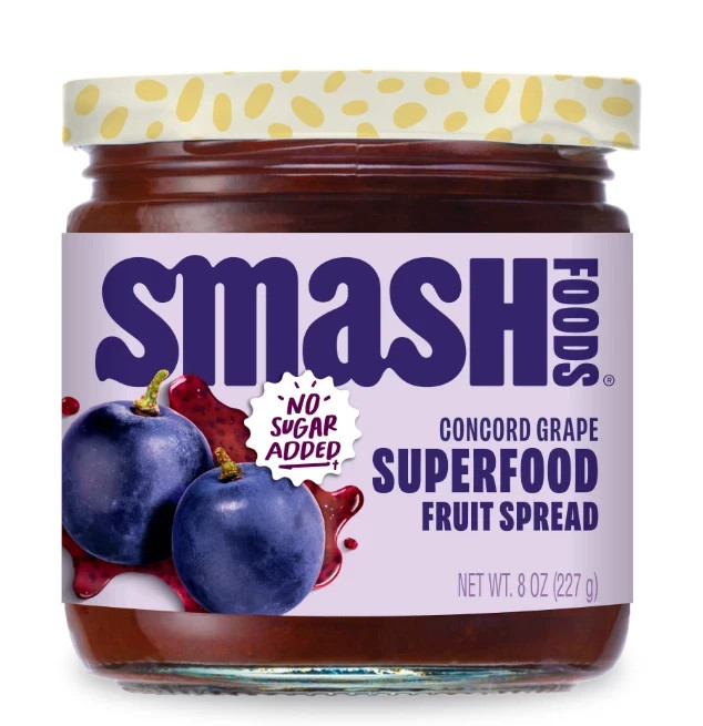 Smash Foods, Grape Jam, No Sugar Added, Low-Calorie, Vegan (1 Jar)