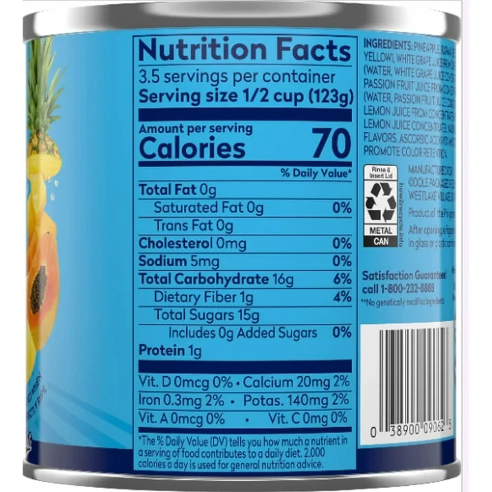 Dole Tropical Fruit Chunks 15.25 oz (3 Pack) Pineapple Papaya No Sugar Added