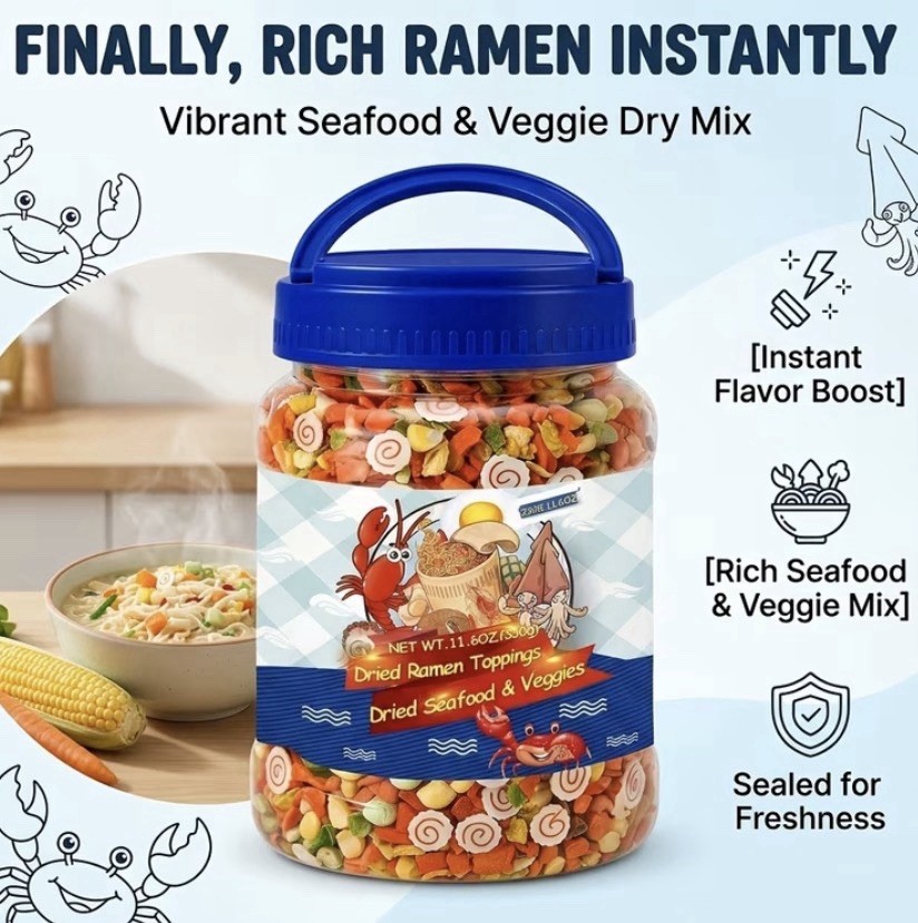 Dried Ramen Toppings Seafood And Veggies 11-in-1 11.6oz