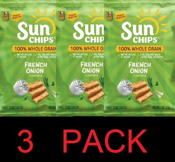 Sun Chips 100% Whole Grain French Onion Snack Chips Bag 7 oz​ – 3 PACK