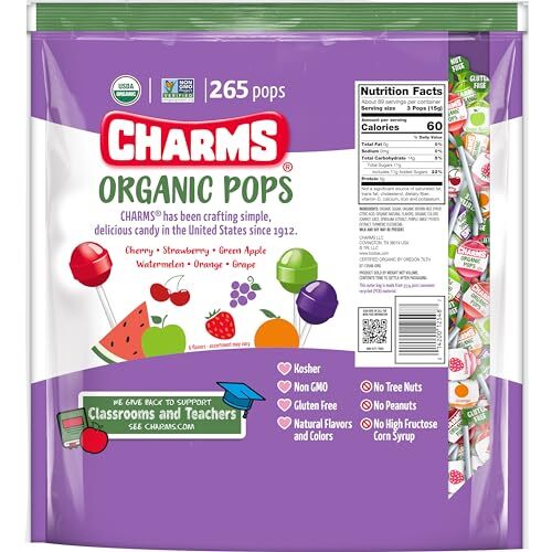 Charms Organic Pops (265 Count) – USDA Organic Fruit Candy Lollipops Made with