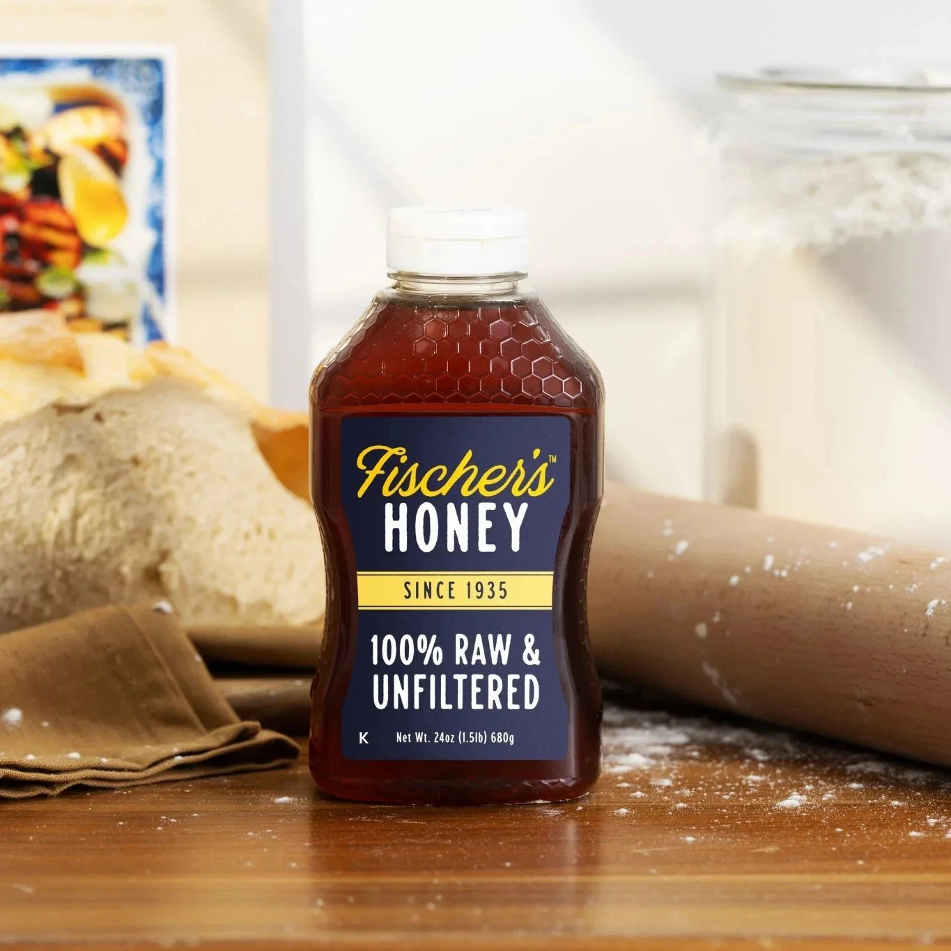 Fischers Honey, 24oz Raw and Unfiltered, Local 100% US Grade Squeeze Bottle New