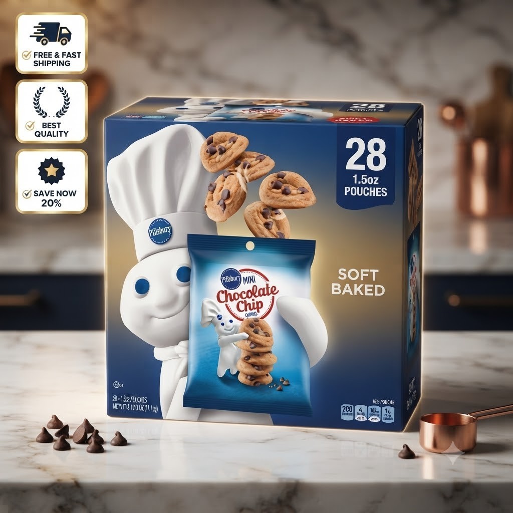 Pillsbury Soft Baked Mini Chocolate Chip Cookies 1.5 oz 28 Count Snack Dessert