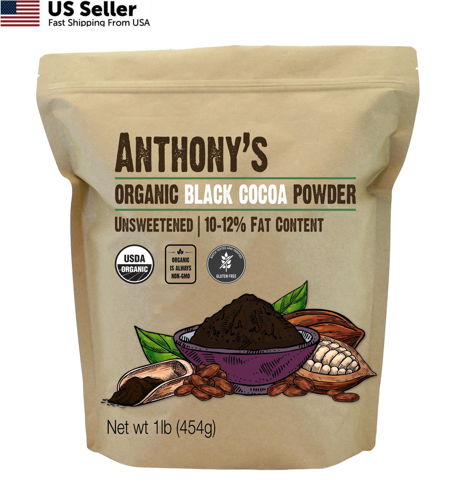 Anthony’s Organic Black Cocoa Powder, 1 lb, Unsweetened, 1 Pound (Pack of 1)