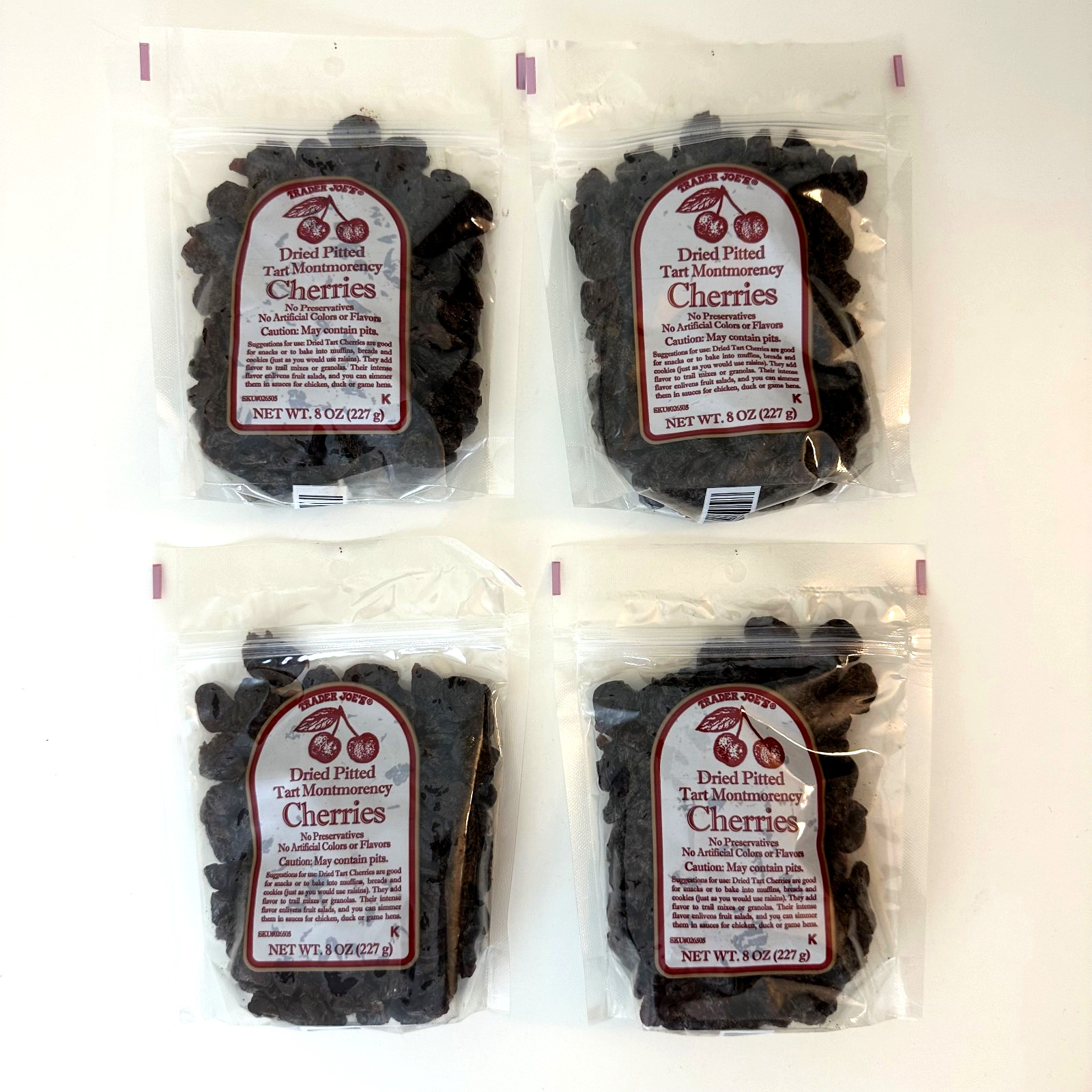 4 Packs Trader Joe’s Dried Pitted Tart Montmorency Cherries 8 Oz Each